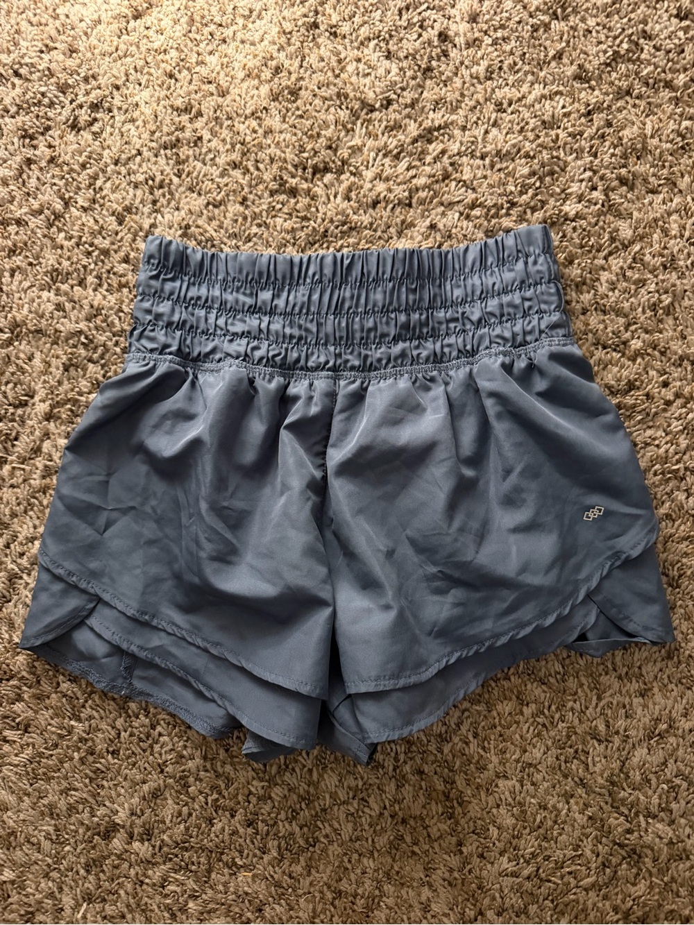Women’s High-Waist Smocked Athletic Shorts — Slate Blue